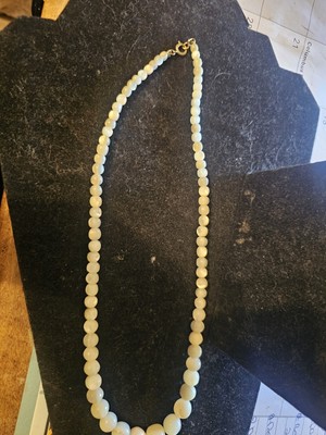 Vintage Quartz carved bead necklace 20'' Translucent Cream Barrel Clasp
