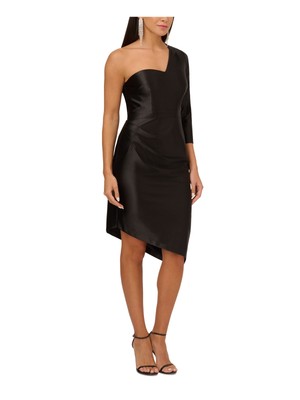 AIDAN Womens Black Asymmetric Hem Lined 3/4 Sleeve Sheath Dress 12