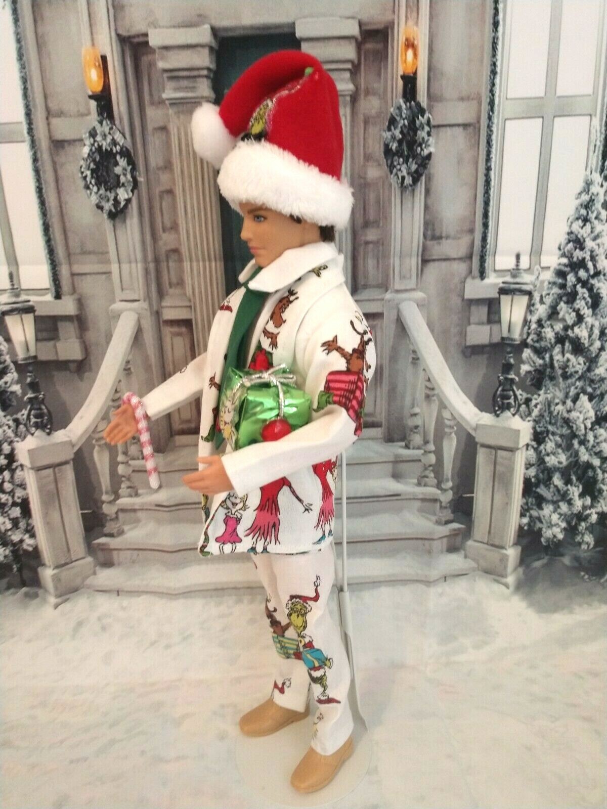 HANDMADE FOR KEN OR ALAN DOLL CLOTHES GRINCHY PRINT OUTFIT CLOTHES SET