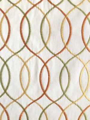 KRAVET EMBROIDERED ELLIPTICAL Design-Green/Orange/Yellow cotton- 24.5''W x 22.5''L