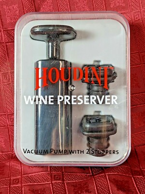 Houdini Wine Preserver Vacuum Pump with 2 Stoppers New in Box