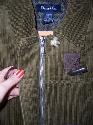 DENIM & CO Olive Green Corduroy LINED BLAZER Button Down w/ Zipper Size Medium