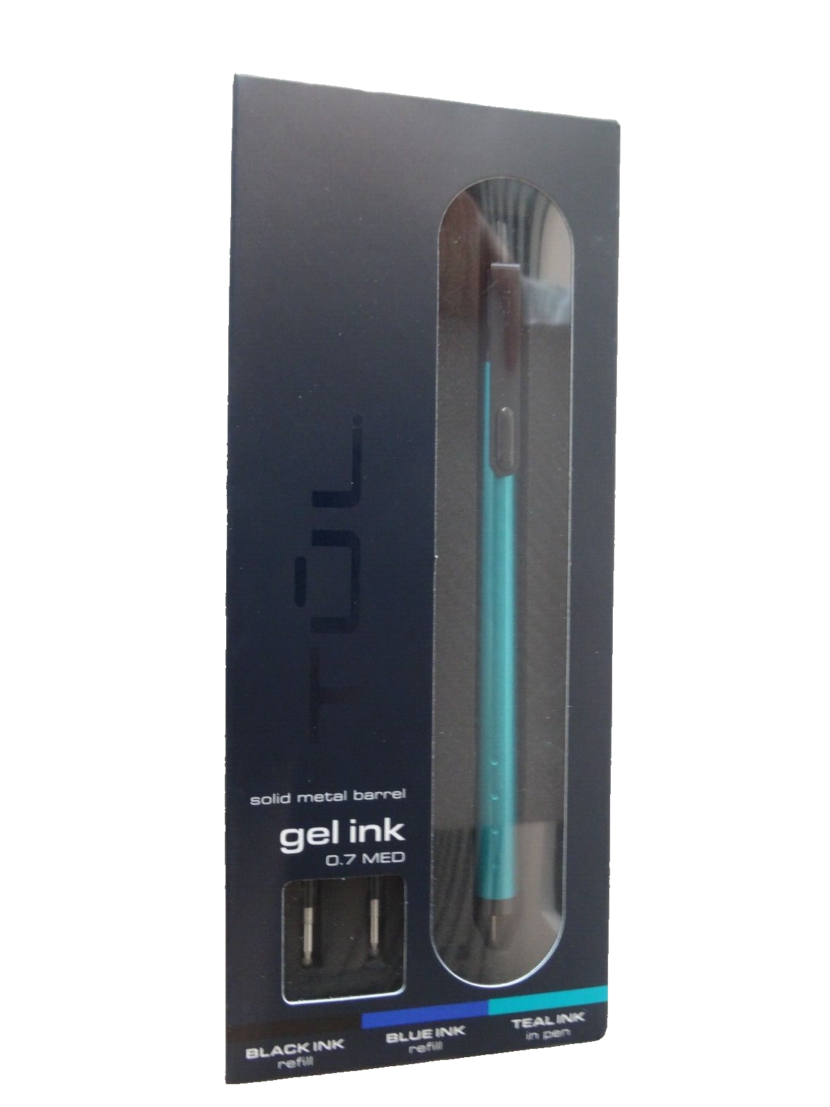 TUL Solid Metal Teal Gel Pen, Med, 0.7mm, 2 Refills (Blue & Black), Teal Ink