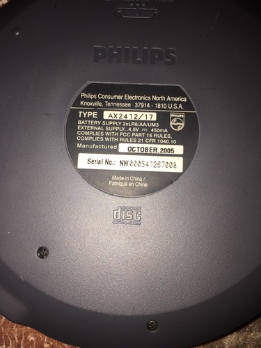 Philips Personal Portable CD Player AX2412 - 45 second ESP - Tested - Discman
