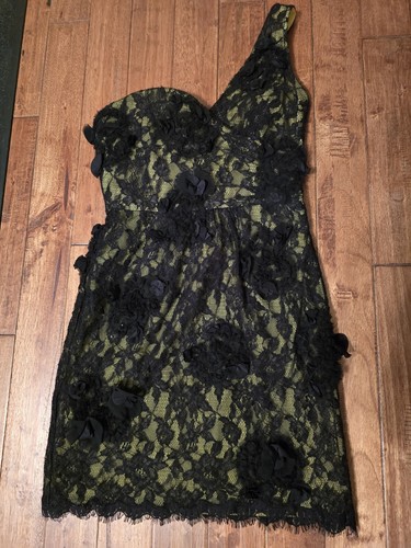 BCBGMaxazria Jennifer Dress Womens 6 One Strap Black Lace