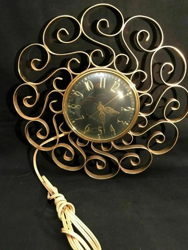 2HA60 RETRO VINTAGE Mid Century GE GENERAL ELECTRIC Telechron Wall Clock SCROLL