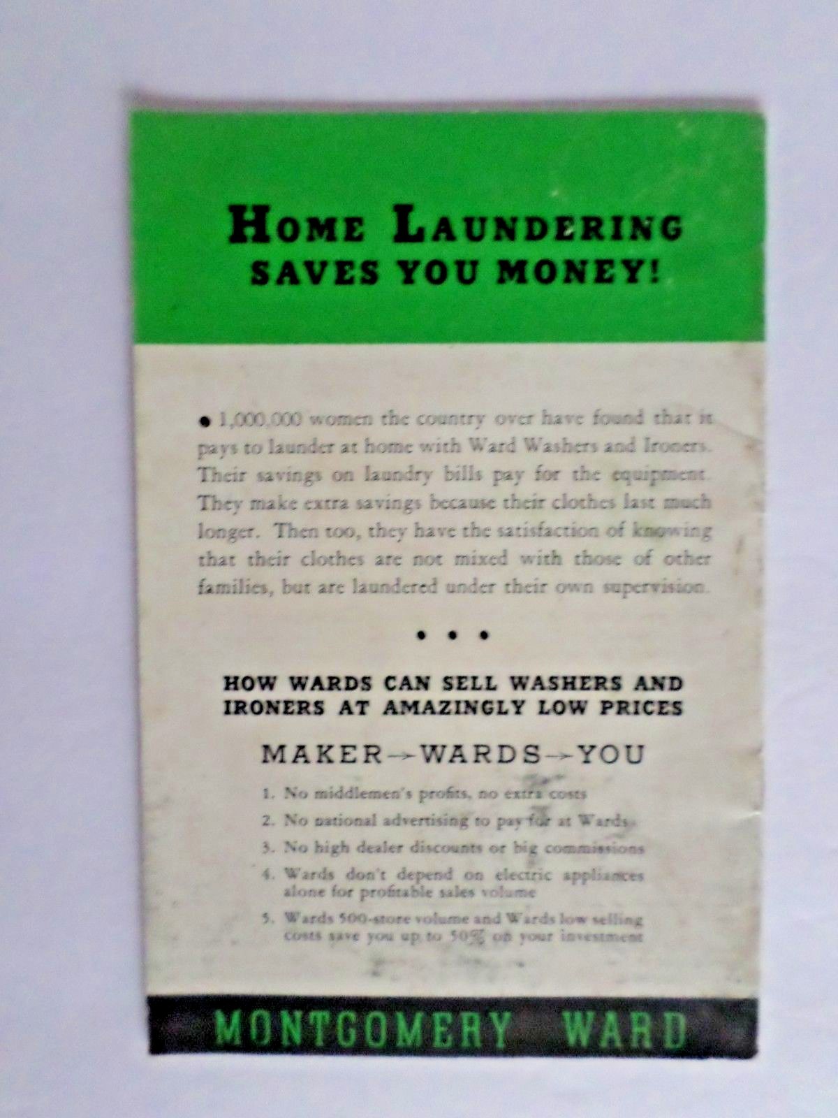 Vintage 1950's MONTGOMERY WARD New Ward Washers & Ironers Promo Brochure