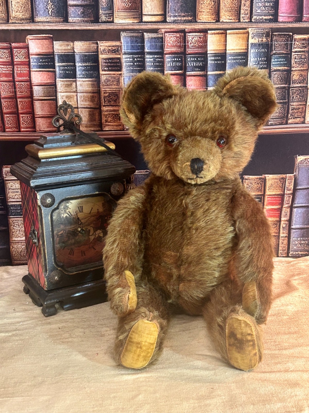 22” ANTIQUE 1930s KNICKERBOCKER BROWN MOHAIR TEDDY BEAR WITH