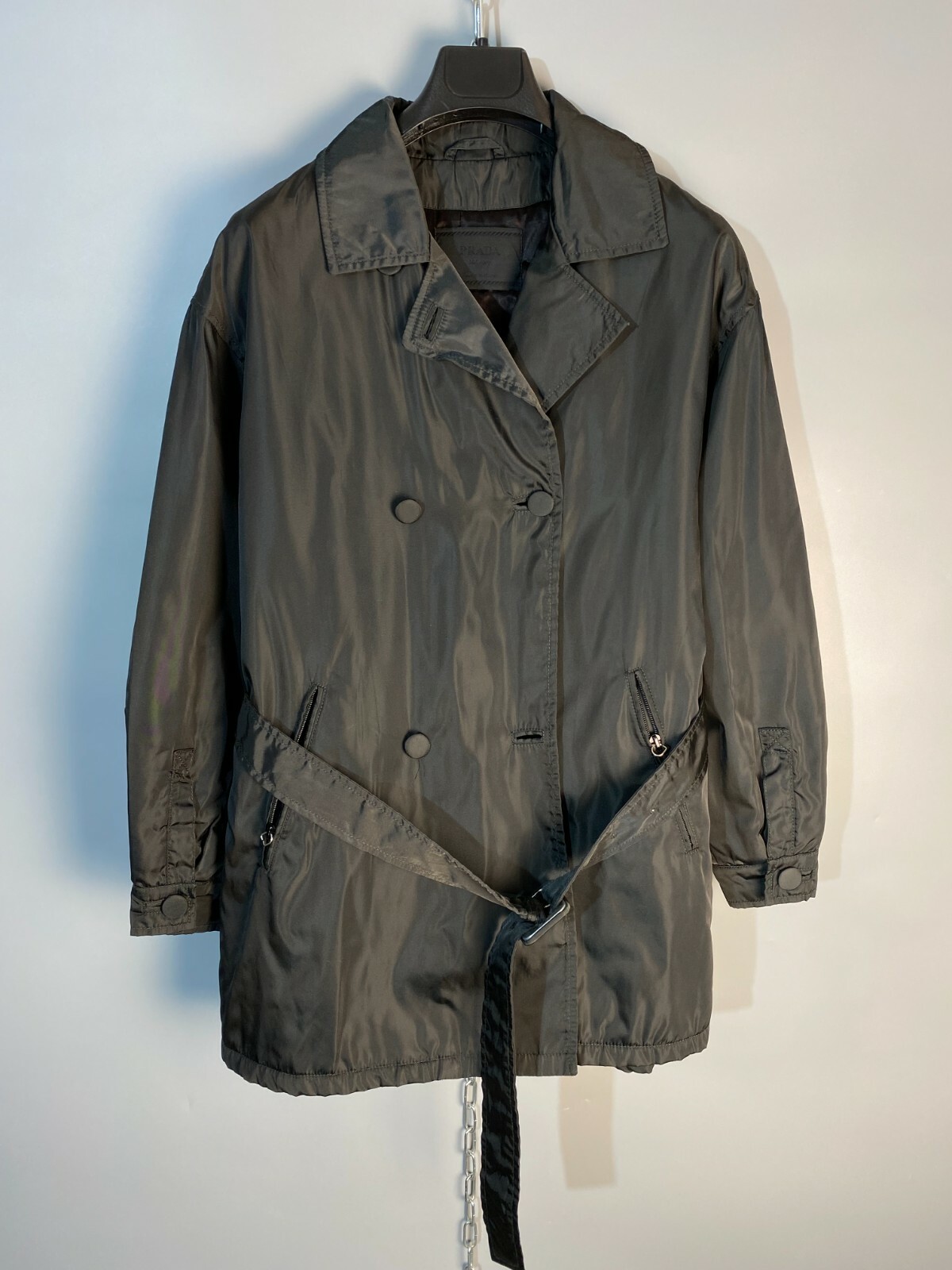 【関税込＆追跡】PRADA 長袖ベルテッド コート 2012 トレンチコート アウター コットンツイル ロング ベルト