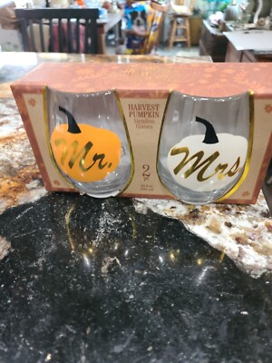 Stemless wine glasses Mr and Mrs,Harvest Pumpkin