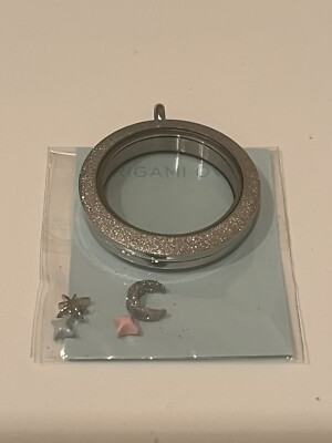 Origami Owl Large Silver Matte Crystal Locket With Charms
