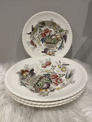 Johnson Bros Bird Of Paradise Rimmed Soup Bowls 8  Set of 4 Transferware CHIPPED