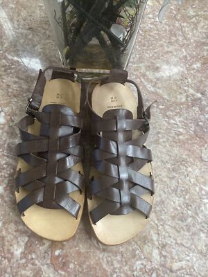 NEW MOMA MEN'S BROWN LEATHER FLAT GLADIATOR SANDAL 43/US 10, MADE IN ITALY, $342