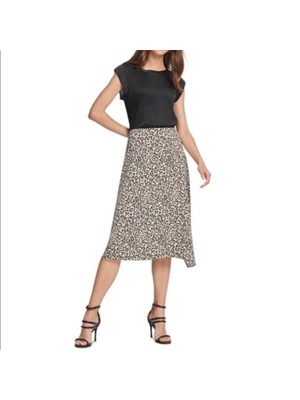 

Женская бежевая вечерняя юбка с запахом ниже колена DKNY с животным принтом, Бежевый