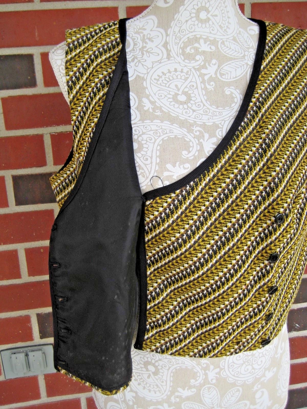 Vintage GIGI CREATIONS Women's Vest High Waist Size Medium Black Yellow White
