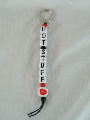 NEW 8'' HOT STUFF BEADED KEY CHAIN/KEY RING LIPS 