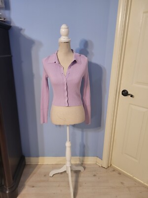 Jolie & Joy Large Top Womens Lavender Long Sleeve Button Up Collared