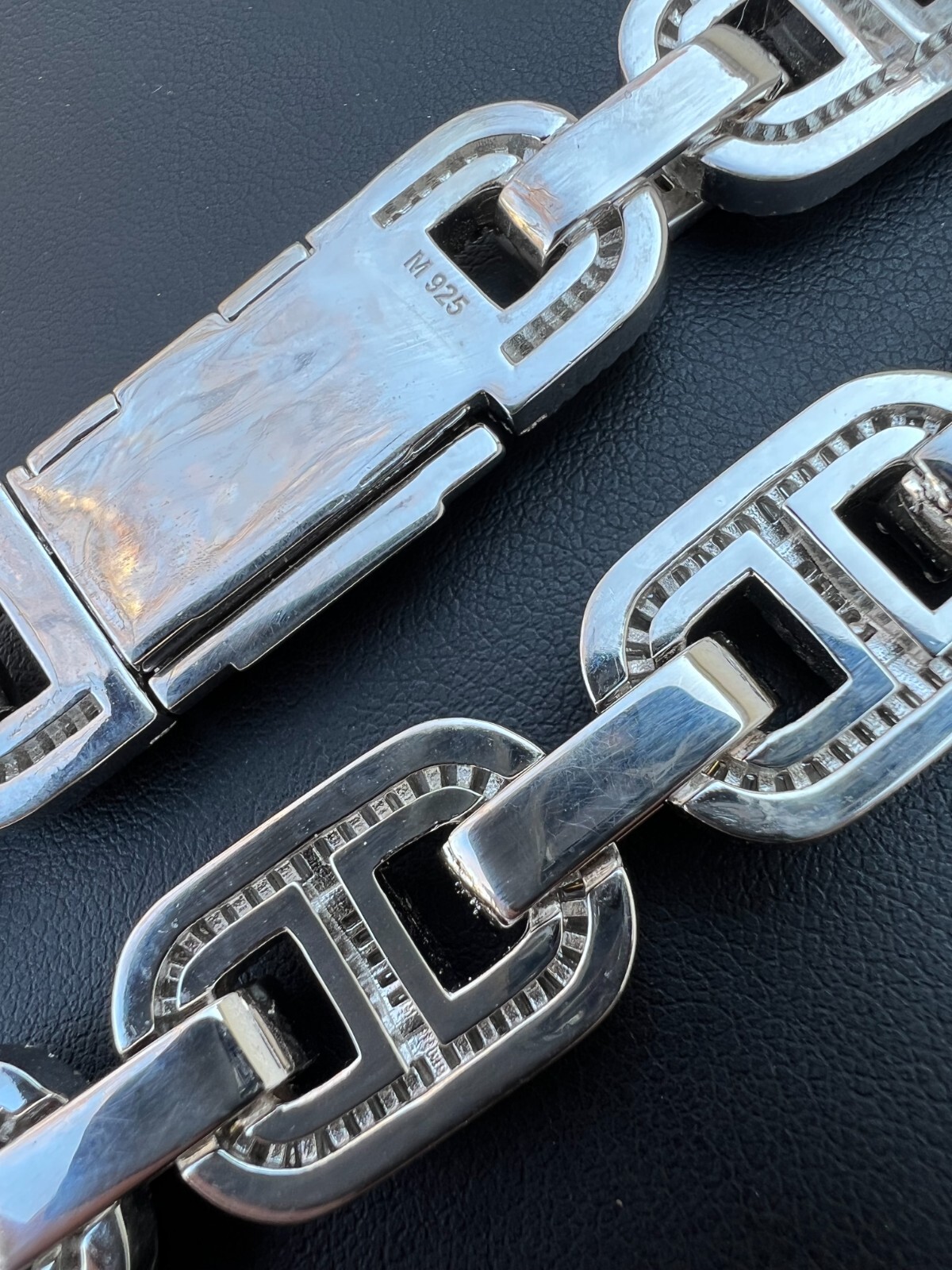 Pre-owned Silver Baguette Moissanite Solid 925  Gucci Link Chain Necklace Pass Diamond Test