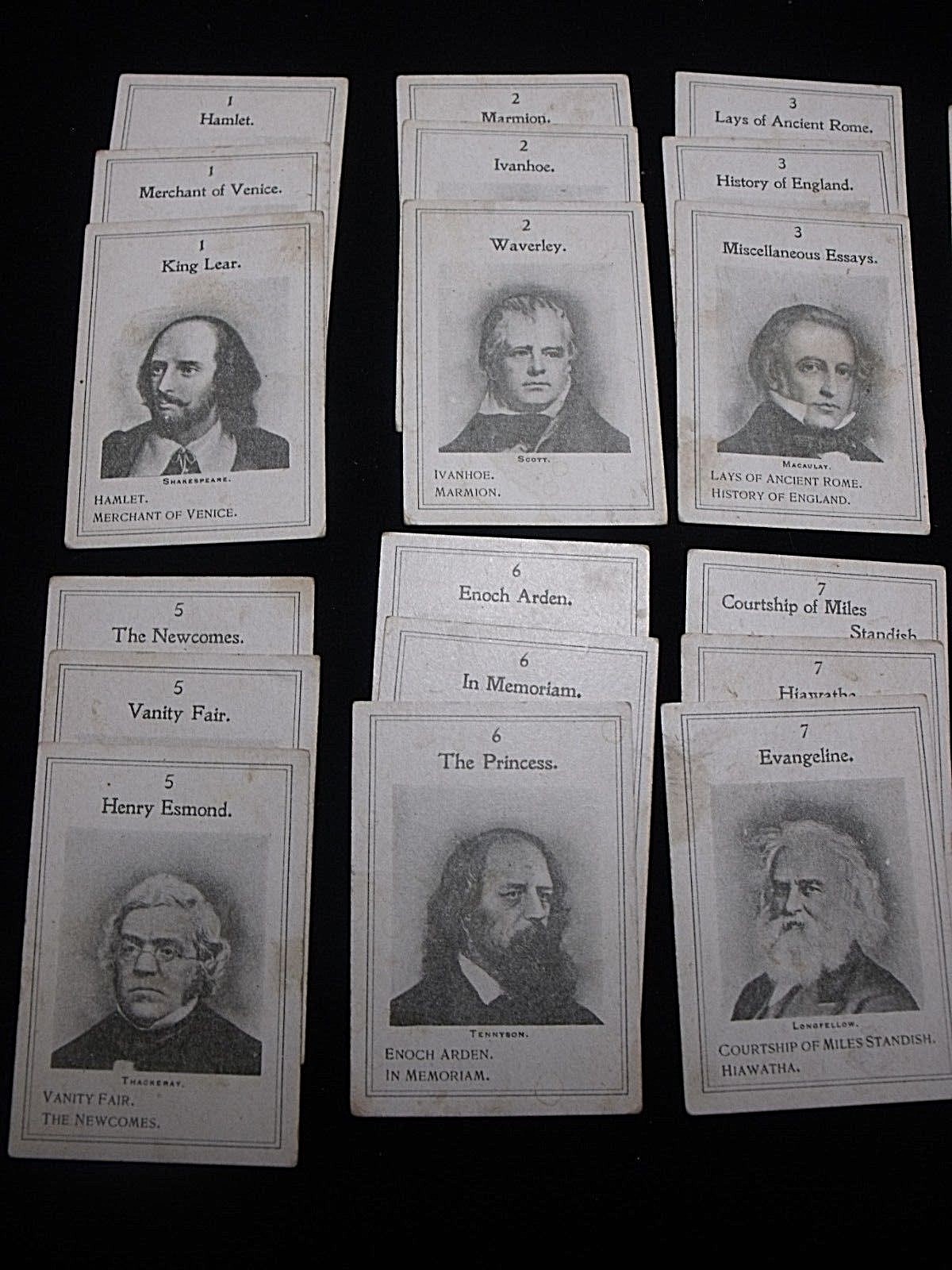Vintage GAME OF AUTHORS Illustrated Game - Lot of 35 cards 1900's Era