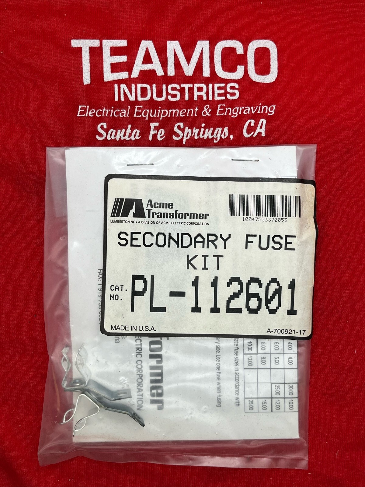 NEW Acme Transformer PL-112601 Secondary Fuse Kit - Bulk