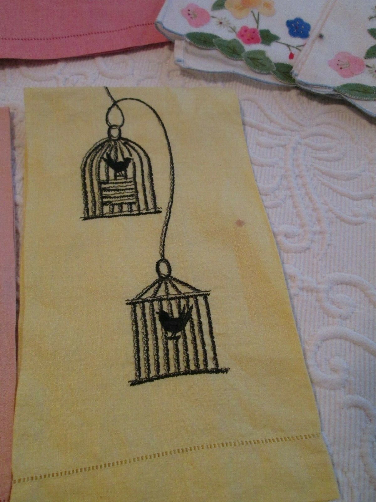 Lot 10 Vintage Show Towels Poodle Birds Cage Embroidery Applique Finger Tip