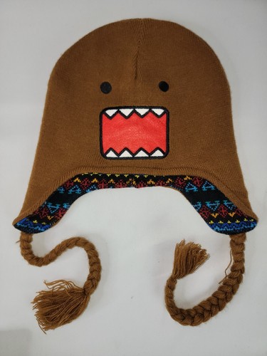 Domo Kun Beanie Trapper Hat Cap Ear Flaps Braids Reversible