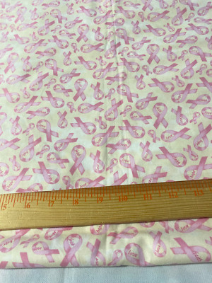 ''Quest for a Cure'' pink ribbon print cotton fabric 38'' x 44''(Northcott )