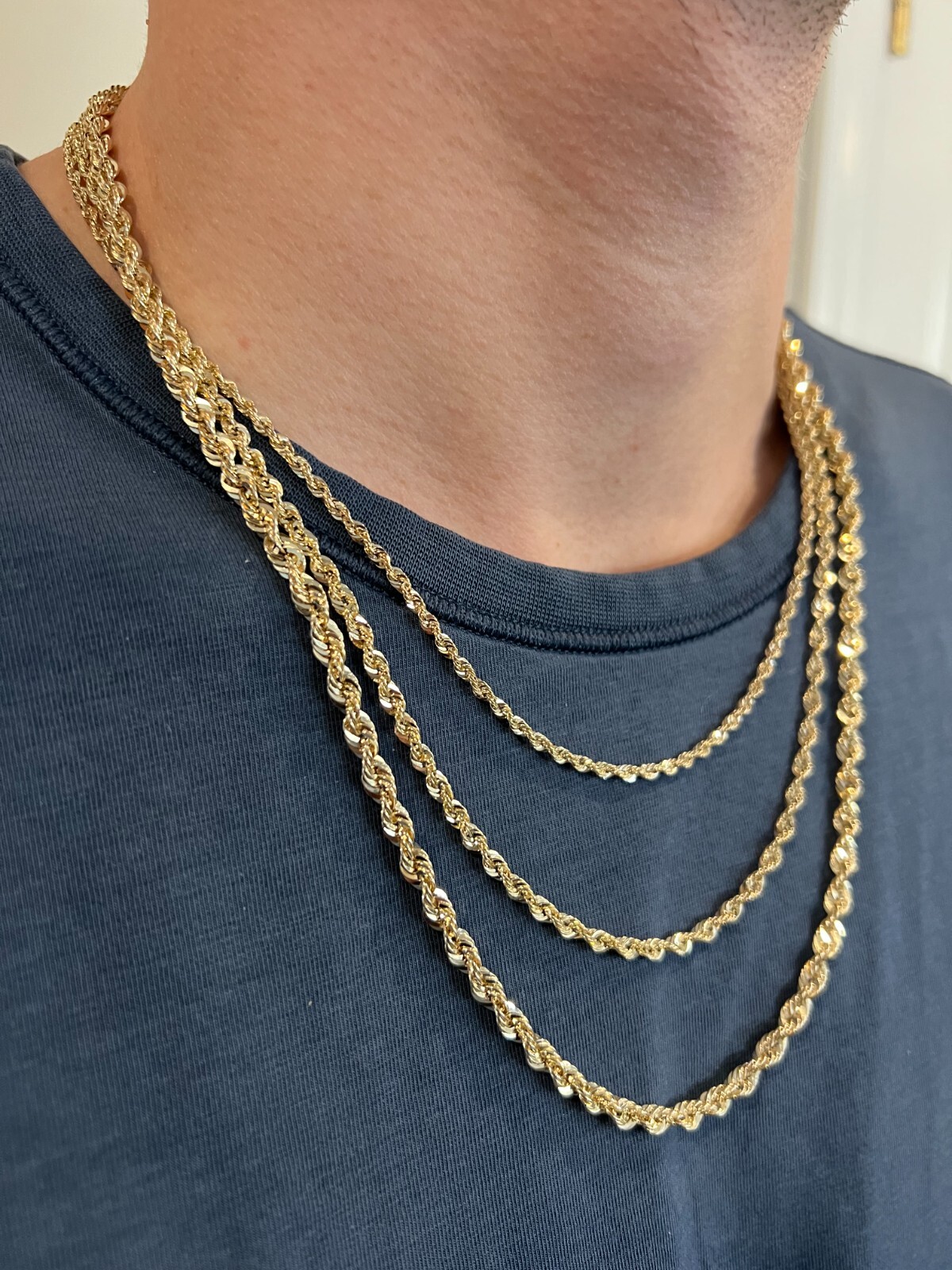 Pre-owned Harlembling Men's Women's Real 14k Yellow Gold Hollow Rope Chain Necklace 1.5mm-4.5mm 16-30"