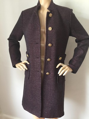 Pre-owned St. John's Bay St John Knit Long Jacket Topper Sz 14 Long Tweed Hematite Melange Wool In Black, Lara Red, Gold Shimmer