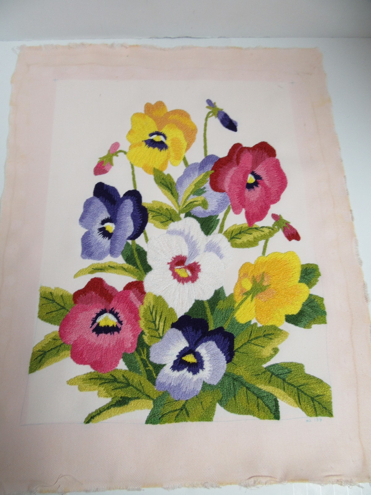 Finished Punch Needle Embroidery Pansy Flower Floral Completed 16x20