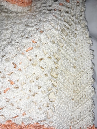 Vintage  Hand Crochet Apron Peach and Cream Colors