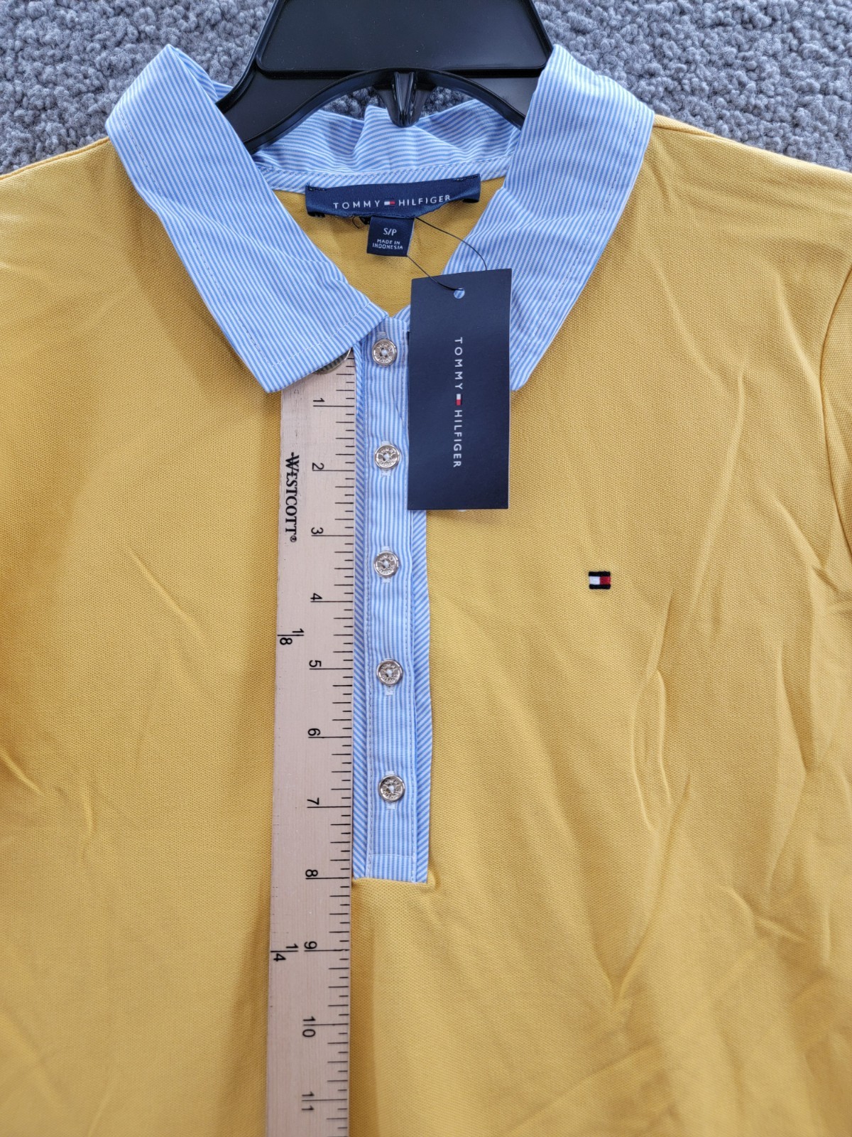 Tommy Hilfiger Striped-Collar Polo Shirt Women's S Deep Maize Short Sleeve - Picture 11 of 17