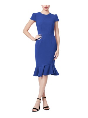 Женское платье-футляр SAGE COLLECTIVE с синим подолом и коротким рукавом Миди для работы 4