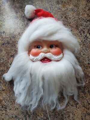 Vintage Christmas 1950s/1960s 15In Santa Head Pull Music Box Cotton Blow Mold