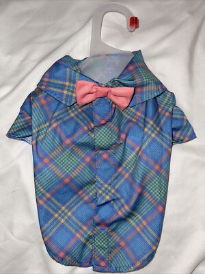 SIMPLY WAG Cat Apparel Shirt Plaid Bow Tie Spring Summer Dress Puppy Dog S