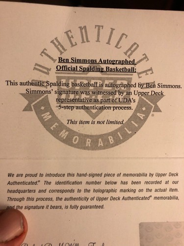 BEN SIMMONS AUTOGRAPHED FULL SIZE BASKETBALL UPPER DECK COA UPPER DECK BUCKETS
