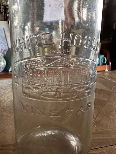VINTAGE Antique White House Vinegar Embossed Glass Jar with Lid And Glass Insert
