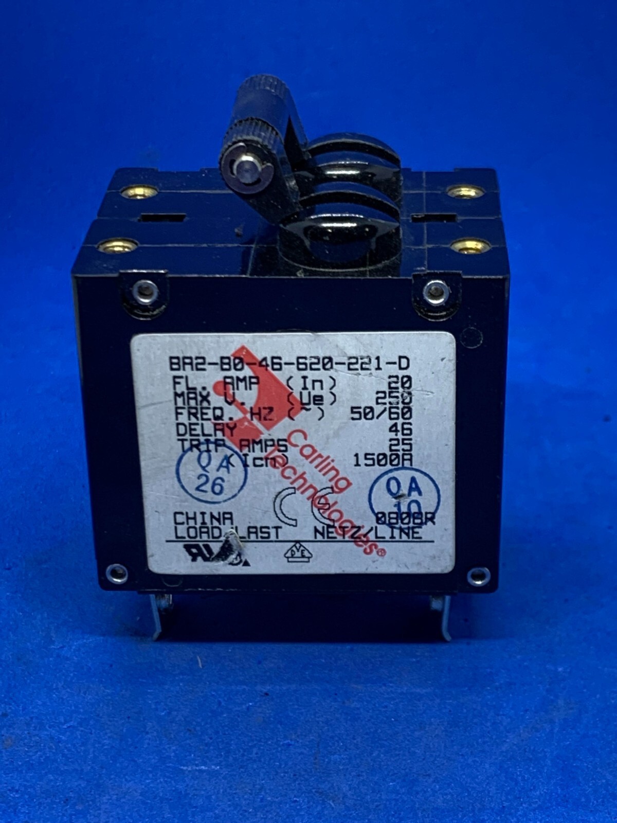CARLING TECHNOLOGIES BA2-B0-46-620-221-D, 20AMP BREAKER