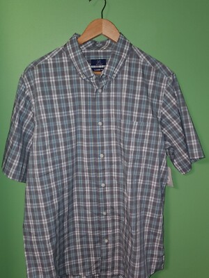 George Men's Wrinkle Resistant Green Plaid Poplin Short Sleeve Shirt Large