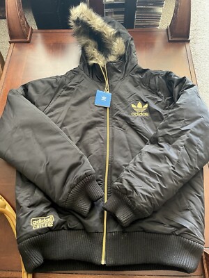 NWT 2009 Adidas Chile 62 Parka Bomber Coat Faux Fur Hood, Size Large