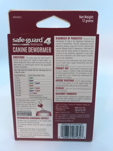 Safe-Guard 4 Canine Dewormer 3 Day Treatment Free Ship Exp 04/2020 New I