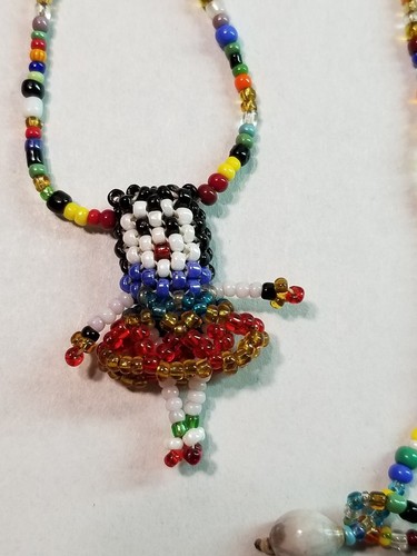 Vintage Native American Handmade Seed Bead Kachina Doll Necklace - 21