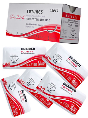 3/0 Polyester Training Suture Threads Emergency First Aid Kit Tools 12 PACK
