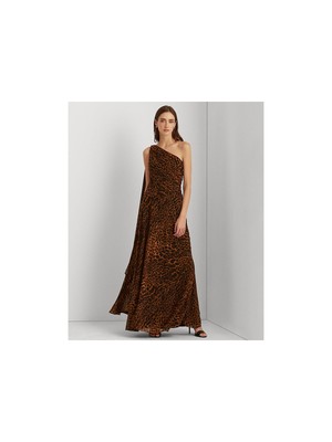 

LAUREN RALPH LAUREN Женское коричневое вечернее платье с каскадной драпировкой на плечах и коричневой подкладкой, Коричневый