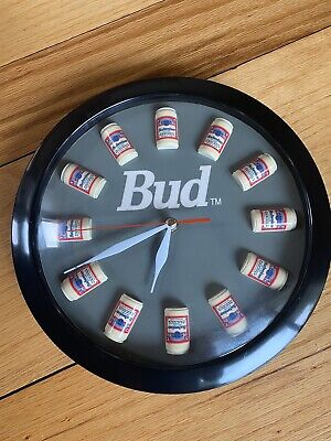 Budweiser Beer Can Wall Clock Battery Round 11" diameter . Tested Working Great