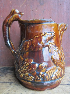 Civil War Era Victorian Rockingham Hound Handle Pitcher Fragment Relic Condition