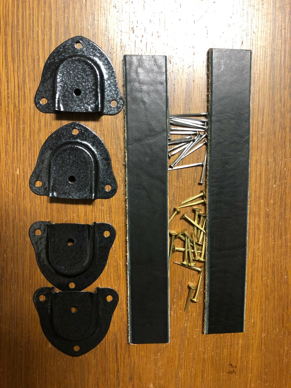 Trunk, Chest & Box--2 Leather Handles 3/16"+ 4-Metal End Caps + Tacks & Nails--K