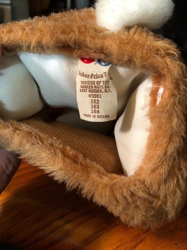 Vtg Brown Fisher Price Bunny Rabbit Puppet Satin Ears 1981