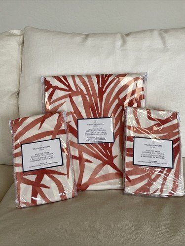 Williams Sonoma Printed Palm Queen Duvet 2 Euro Shams Coral