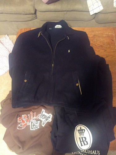 lot of name-brand medium/large mens clothes,  Polo, Y&R, Nike, Josabank, etc.